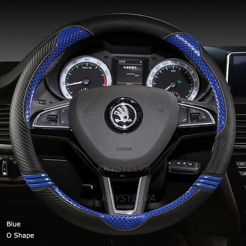 Capac volan auto din fibră de carbon + piele anti-alunecare pentru interior auto Skoda Fabia 1 2 3 I II III