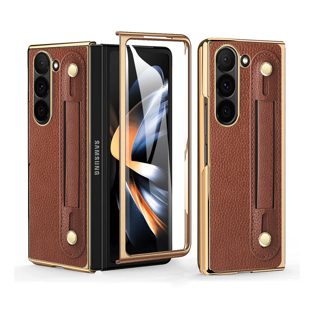 Compatitable With Samsung Galaxy Z Fold 7 Case With Kickstand Holder, Plating Edge Z Fold 6 Case With Front Screen Glass