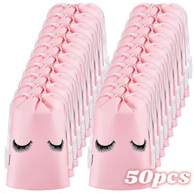 50 Stück/Set Wimpern-Nachpflegebeutel Wiederverwendbare Plastik-Make-up-Taschen Toiletten-Reiseaufbewahrungstasche EVA-Make-up-Beutel Kosmetik mit Kordelzug