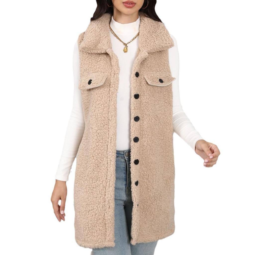 Women's Fuzzy Fleece Vest Casual Warm Lapel Button Down Sherpa Vest Jacket for Fall Winter Sleeveless Coat Comfortable Cardigan Outerwear for Women