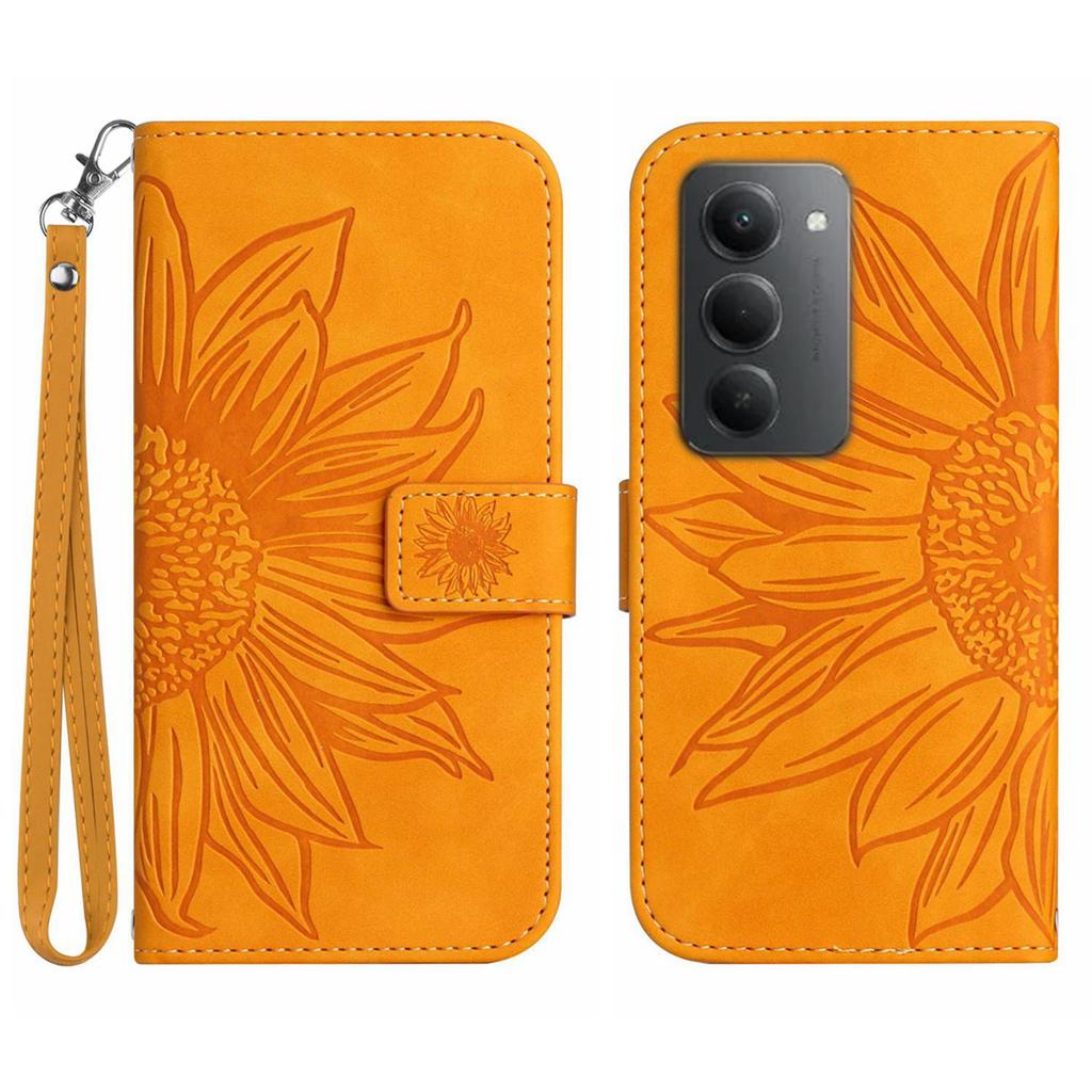 For Xiaomi Redmi 15 5G Case Sunflower Imprint Leather Wallet Phone Cover with Wrist Strap