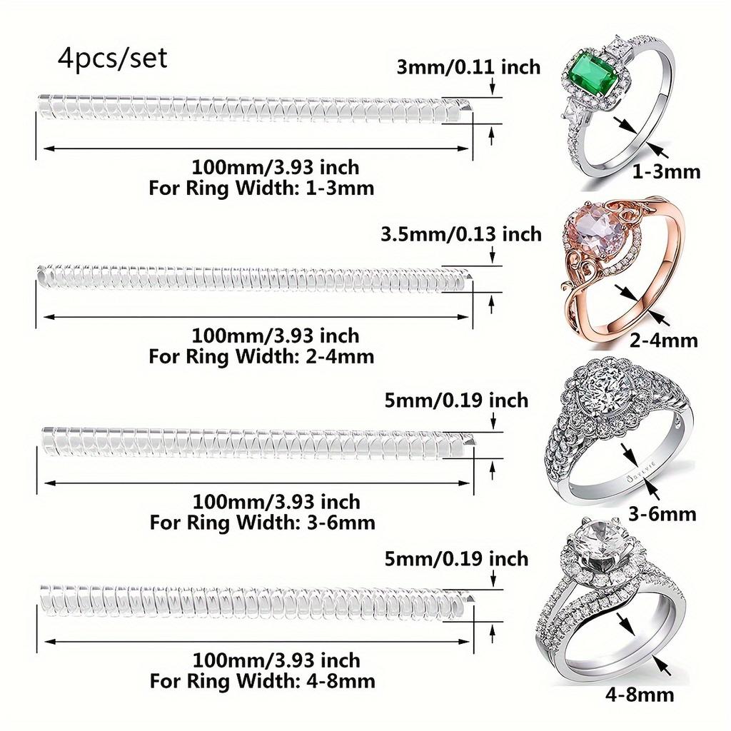 4 szt. Niewidoczny regulator rozmiaru pierścionka do luźnych pierścionków, Regulator ochrony pierścionka, Spiralna uszczelka pierścionka Zapięcie do biżuterii jest odpowiednie