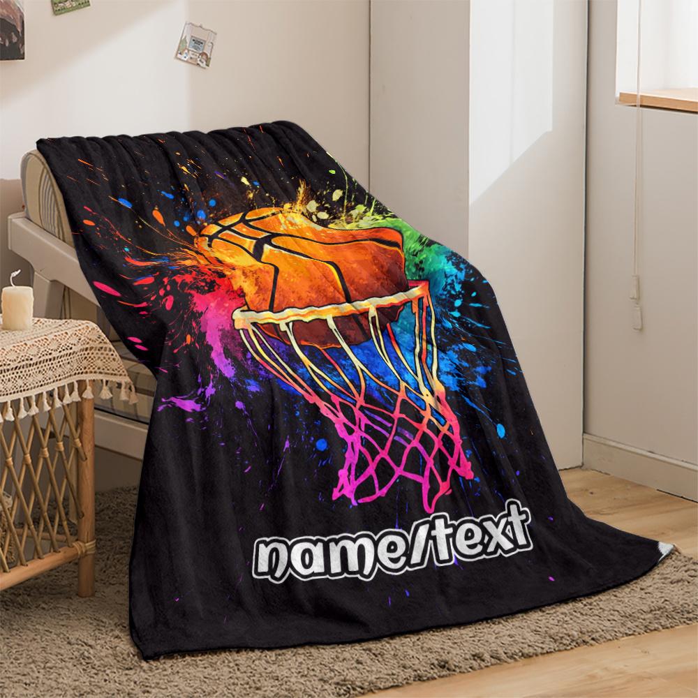 Custom Basketball Fleece Blanket Name Sports Print Throw Soft Warm All Season Bedding Gift For Basketball Lovers
