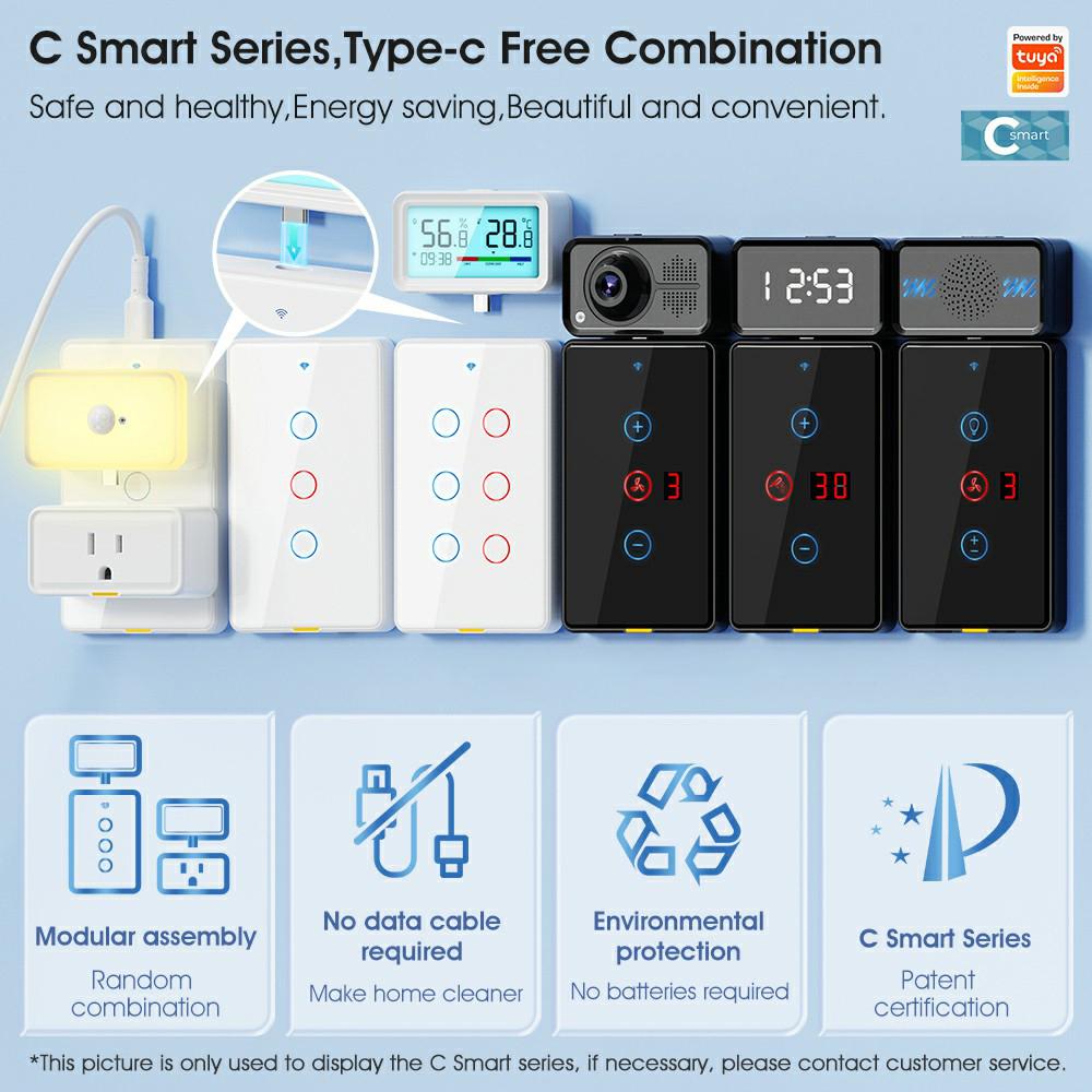 

MG-KG101 WiFi+433 Dual Mode 3 Gang 10A Touch Smart Switch Tuya APP Voice Control Wall Light Switch, US Plug/White Type A