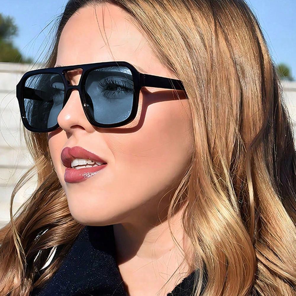 1pc Fashion Double Beam Pilot Sunglasses Women Men Vintage Trendy Square Sunshade Glasses Female Travel Street Photography Props