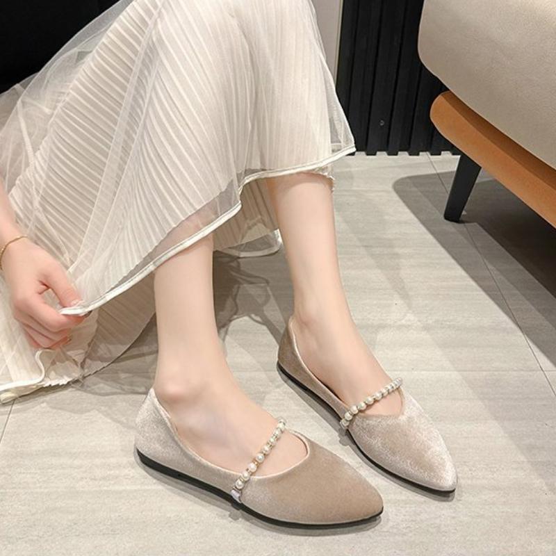 Fashion Trendy Pointed Shallow Mouth Single Shoes Women 2024 New Versatile Luxury Decoration Solid Color Women's Flat Sole Single Shoes