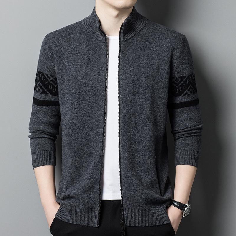 Spring Men'S Young And Middle-Aged Semi-Turtleneck Long-Sleeved Cardigan Casual Simple Soft And Comfortable Wool Sweater
