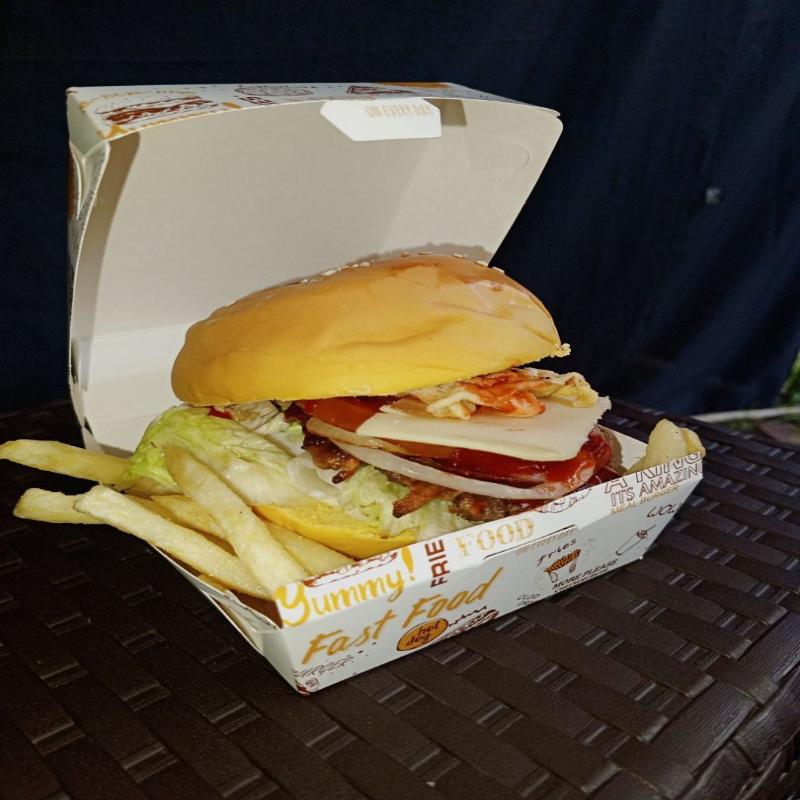 50/100 ks Zesílená a mastnotě odolná krabička na balení burgerů Jednorázová krabička na burger Potravinářské krabičky na rychlé občerstvení s sebou