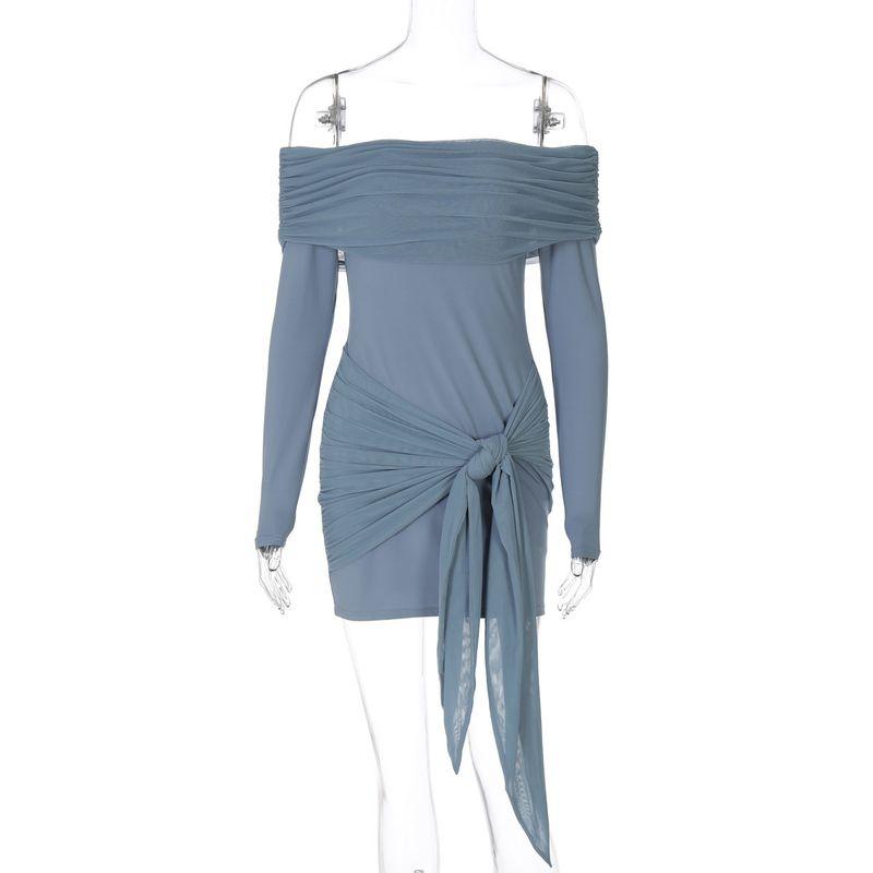 

European and American Women s Clothing 2025 Summer New Fashion Sexy Tube Top Shoelace Ruffle Hip Dress Women Blue L