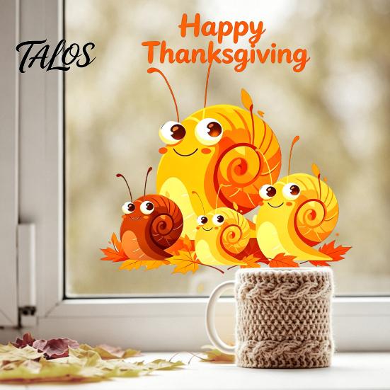 Fall Theme Decor Cartoon Snail Static Window Sticker for Thanksgiving Autumn Harvest Festival, Waterproof PVC Decal Home Ornaments Glass Doors