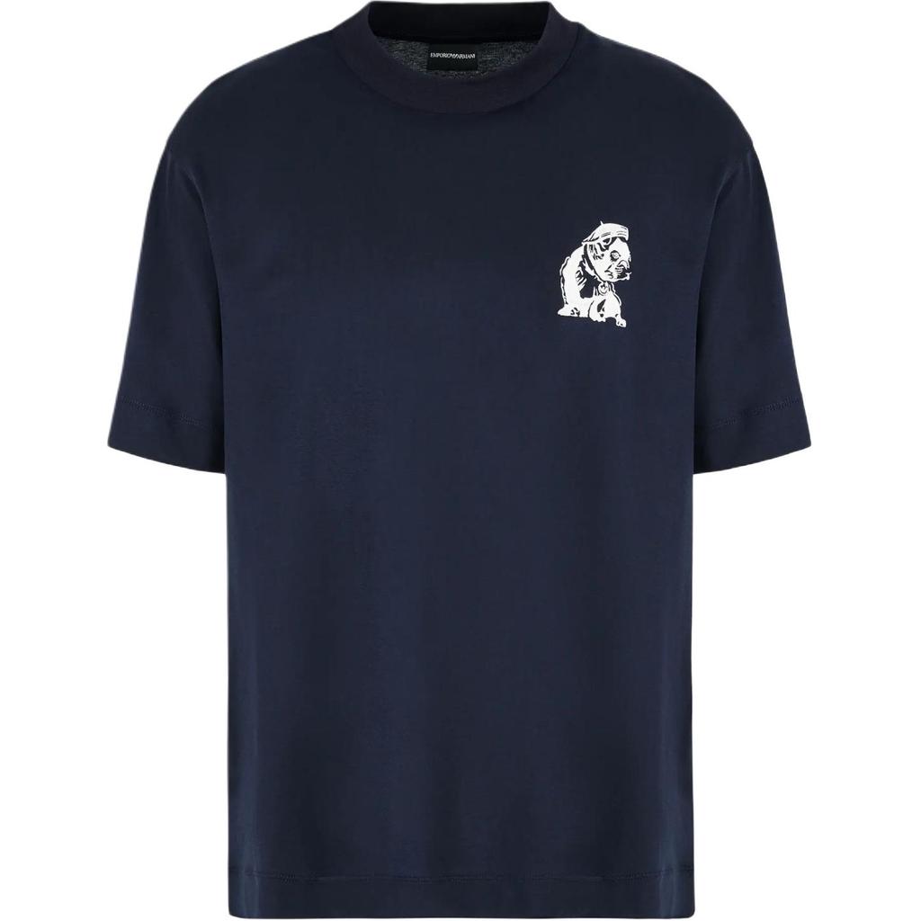 Emporio Armani Embroidered Bulldog Pattern Crew Neck Pullover Short Sleeve T-Shirt Men t-shirts Navy-Blue 6D1TC6-1JOSZ-0920