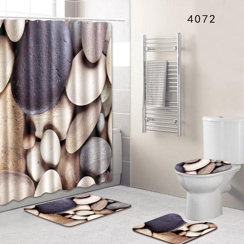 Shower Curtain Floor Mat Toilet Cover Foot Mat Door Mat Carpet Four-Piece Pattern