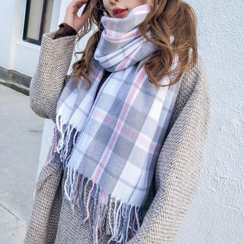 New Scarf Women's Winter Japanese and Korean Style All-match Plaid Warm Thickened Couple Scarf Student Shawl