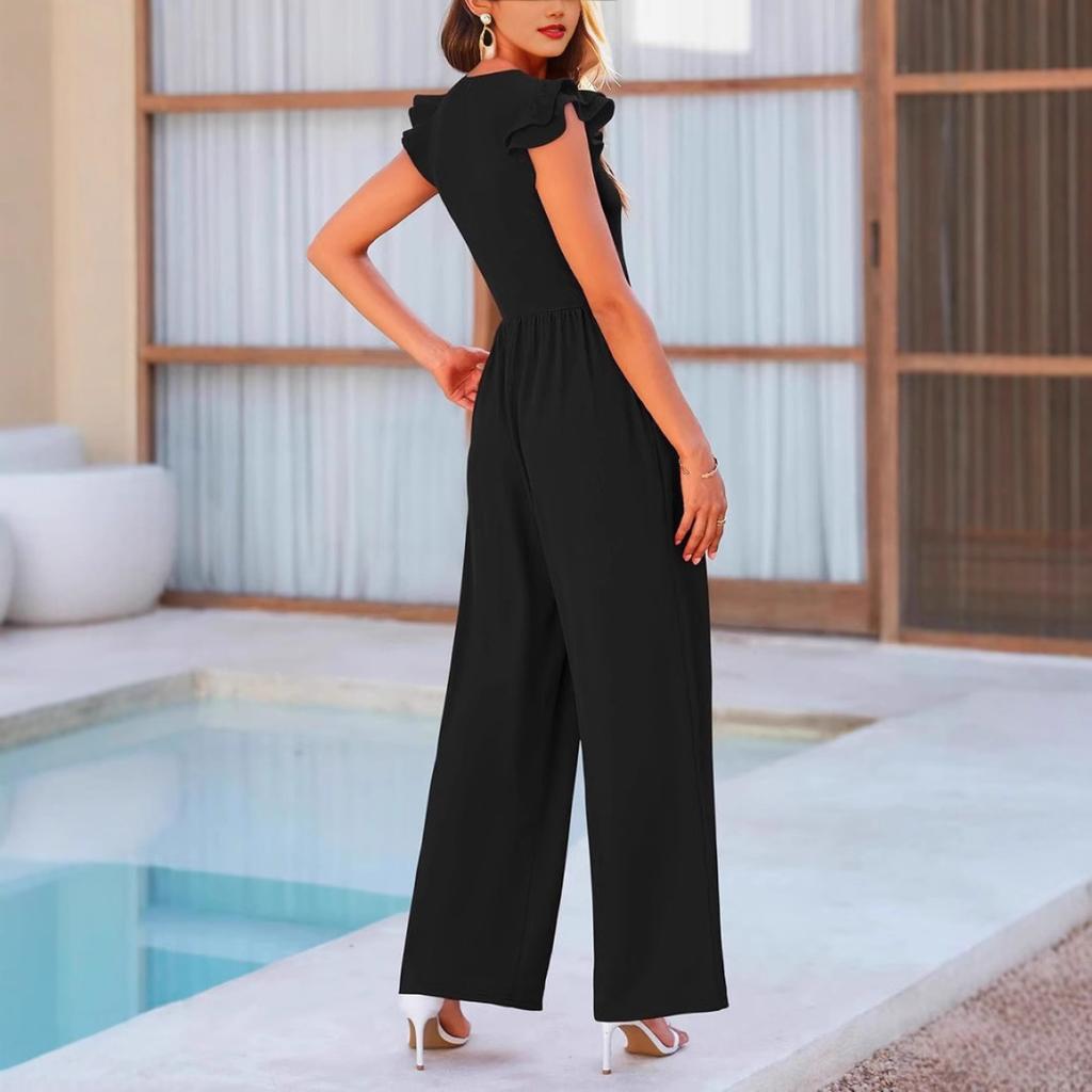 New Women's Ruffle Flutter Sleeve Jumpsuit Casual Elegant Outfit for European American Crossborder Fashion