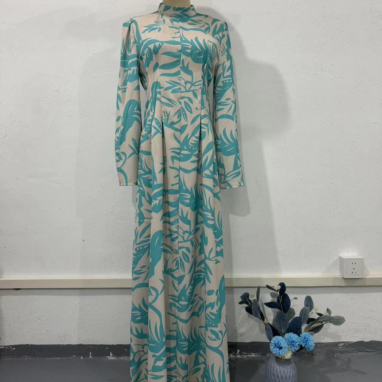 

GMXIA Весенний принт для похудения, экзотическое женское платье средней длины с длинными рукавами XXL