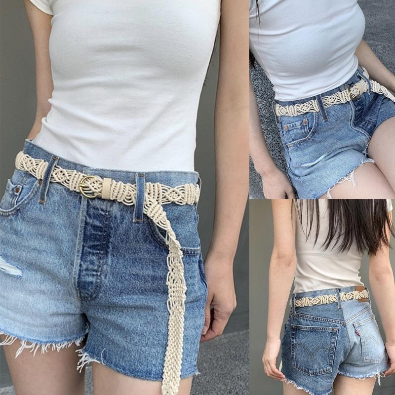 Adjust Pin Buckle Waist Belt Women Weaving Belt French Style Braided Belt Thin Waistband Vacation Dress Waist Rope