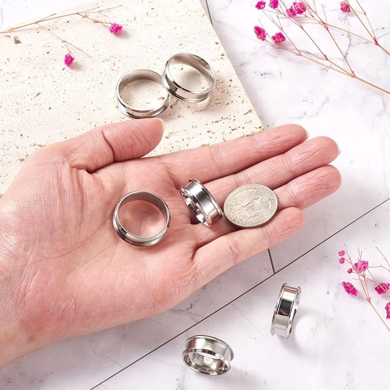 6 Stück 8mm Edelstahl Rilliger Fingerring Kern Rohling für Einlege-Ring Schmuckherstellung Polierter Komfort Rilliger Ring