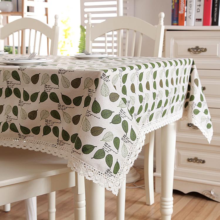 Polyester Cotton Pastoral Small Green Leaf Lace Tablecloth Coffee Table Tablecloth Table Cloth