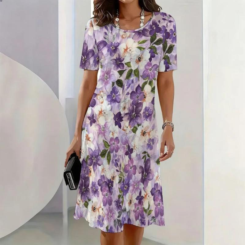 Fashion Women's Crew Neck Dress 3D Casual Color Printing Casual Dress