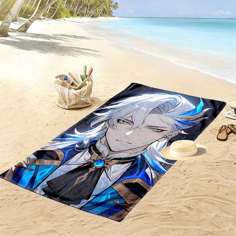 Genshin Print Beach Towel, Large Soft Quick Dry Towel for Beach Camping Swimming