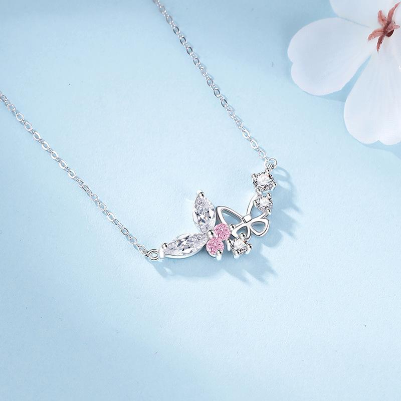 Colier feminin de nișă, design cu sens, lanț pentru claviculă, colier cu zirconiu cu diamant strălucitor dublu fluture, cadou