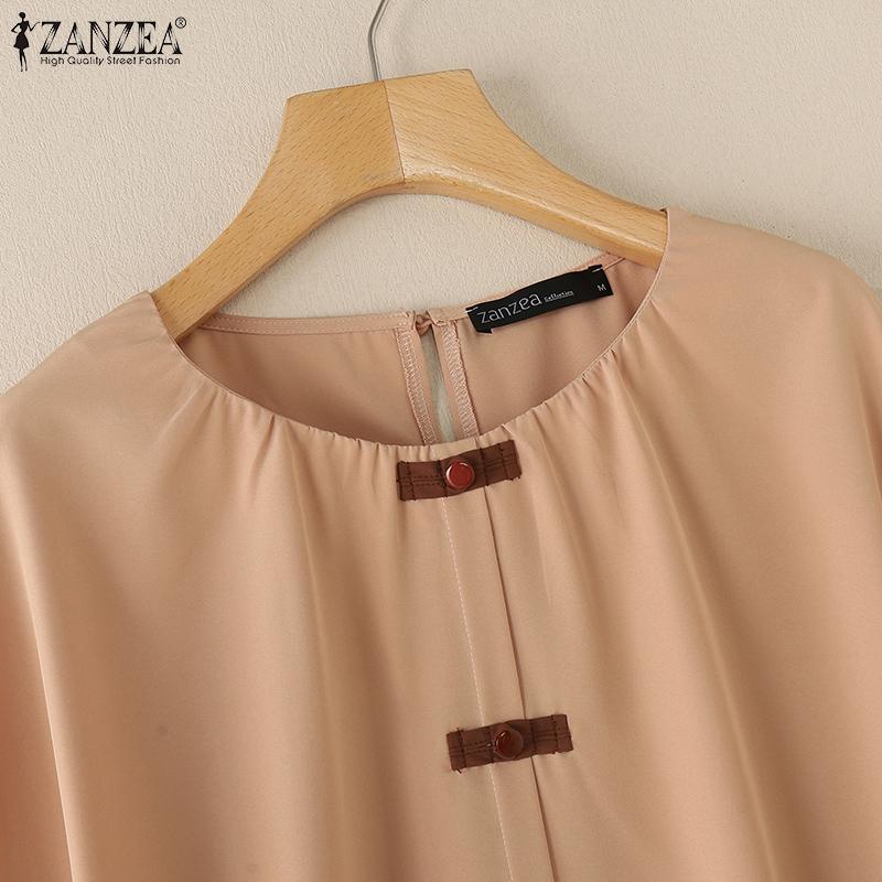 ZANZEA Bluză lejeră cu mâneci 3/4 pentru femei, cu gât rotund