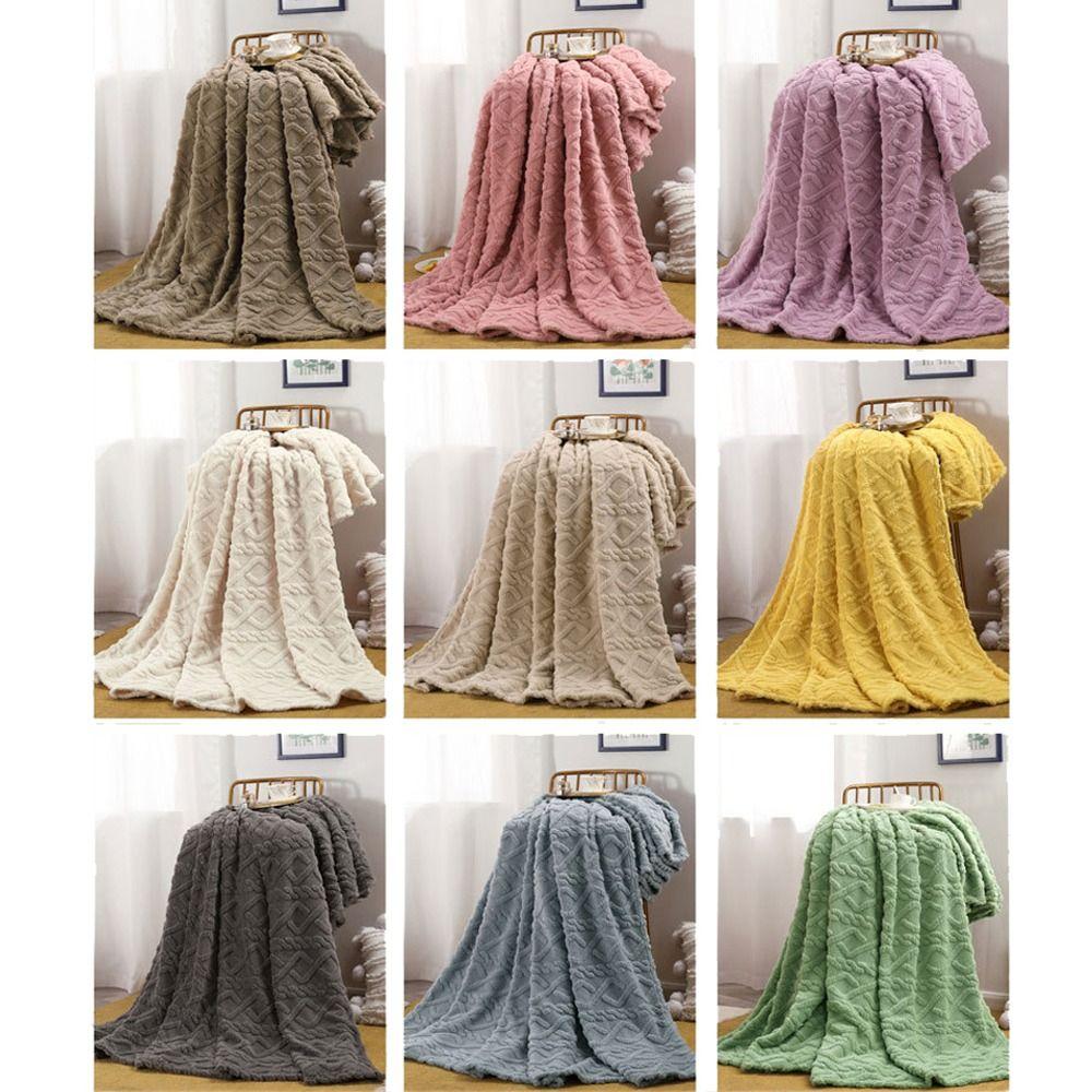 Reversible Solid Color Flannel Blanket Warm Embossed Blanket Four-Season Blanket Bedroom Bed Living Room Sofa Couch