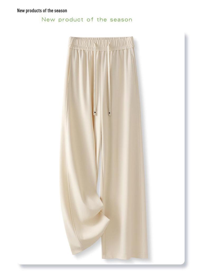 Women's 2025 Dark Brown Floor-Length Wide-Leg Pants - Slimming Loose Fit for Pear-Shaped Body, Ideal for Spring and Autumn