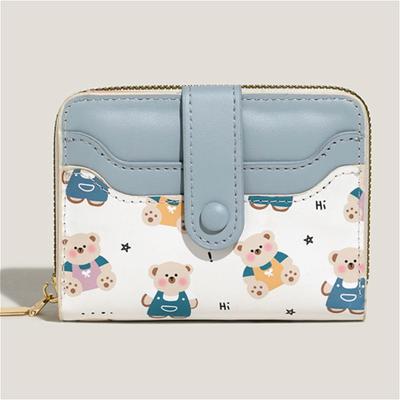 Portafoglio da Donna con Stampa Orsetto Carino Portamonete Corto con Zip Portafoglio Bifold in Pelle PU Porta Carte Piccola Clutch da Donna per Ragazze