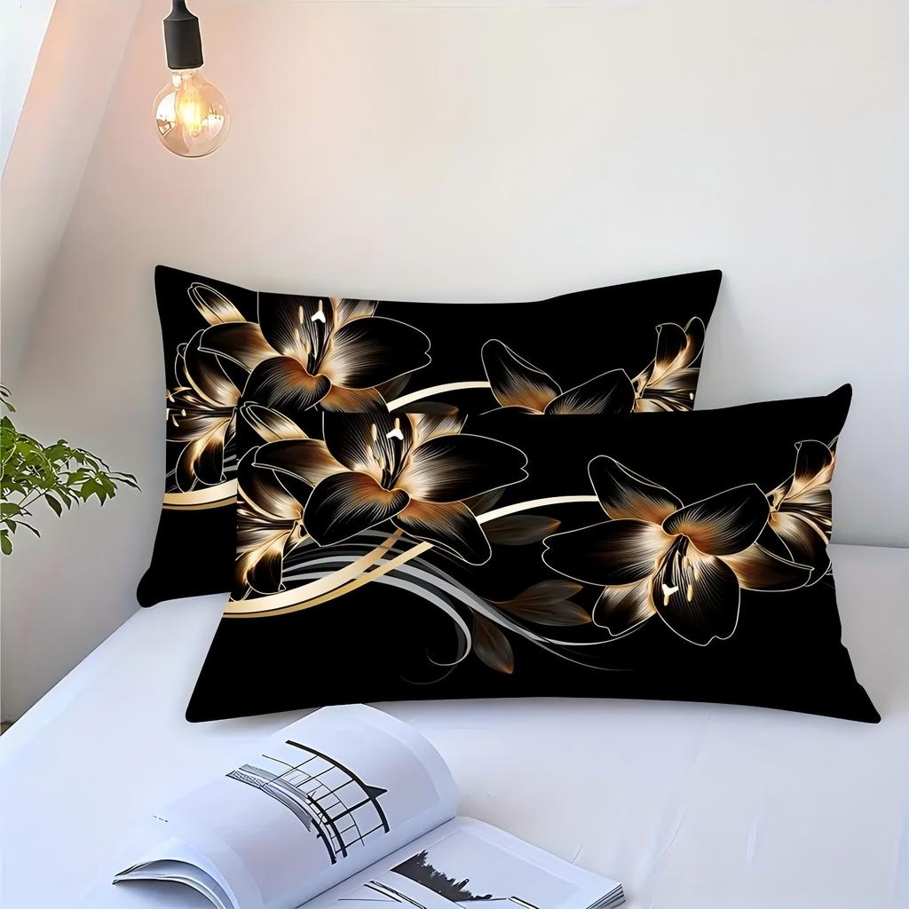 Goldenes Blumenmuster 3D-bedruckte Bettbezug Eleganter Retro-Stil Bettwäschebezug Kissenbezug Luxuriöse Heimtextilien Bettbezug-Set
