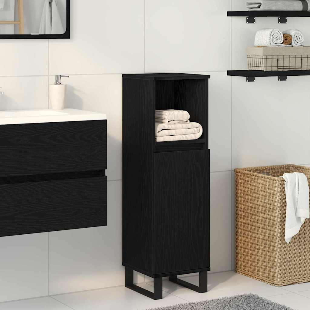 Bathroom Cabinet with Door Black Oak Effect 30 X 30 X 100 Cm