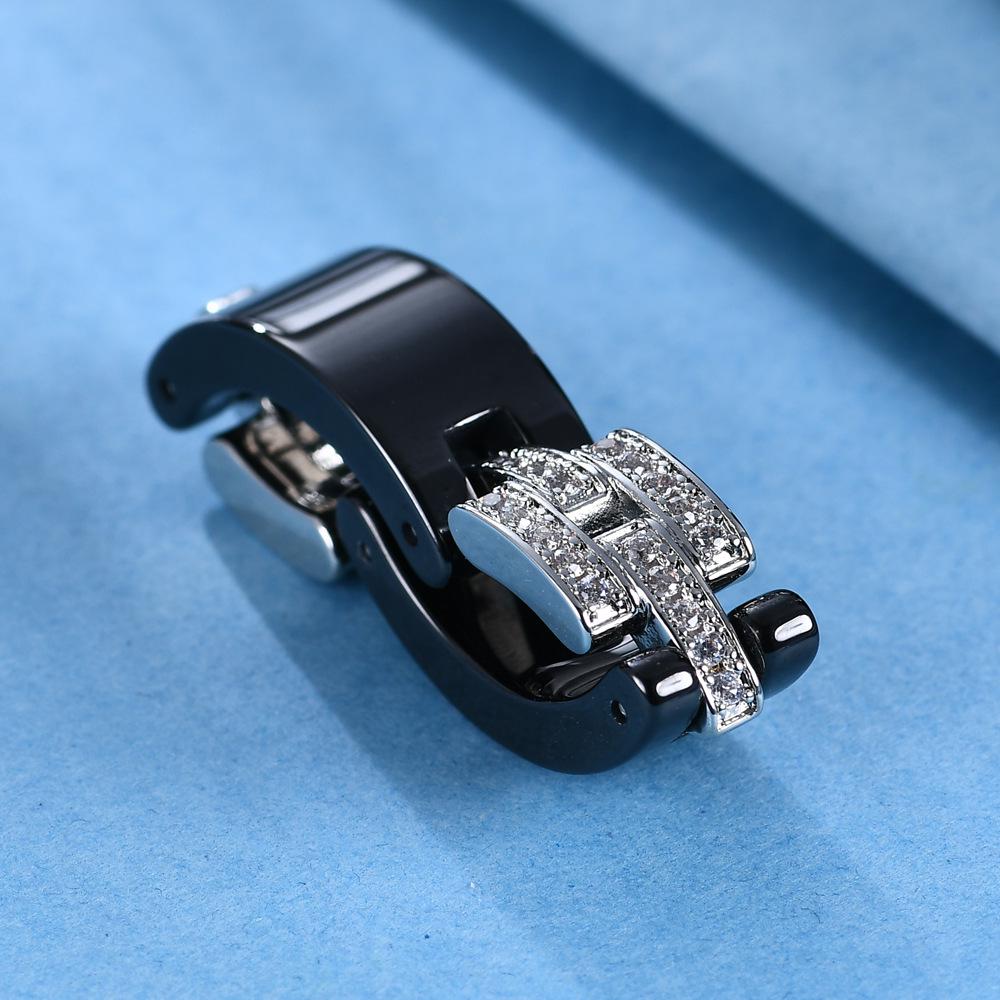 8MM Ceramic Chain Link Minimalist Diamond Foldable Stainless Steel Ring for Women Men