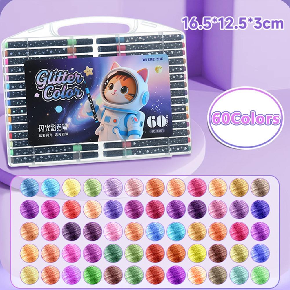 Glitter Colored Marker Pen Soft Head Painting Glitter Pen Colorful Fluorescent Pen  Students Use