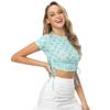 Summer Women's Short Sleeve T-Shirt Drawstring Crop Navel Crew Neck Casual Top