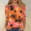 Women's Three Quarter Sleeve Round Neck Halloween Print Blouse Top