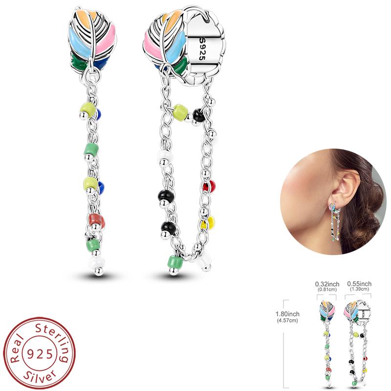 Real 925 Silver Palm Devil's Eye Feather Dream Catcher Design Luxury Earrings Fit For Engagement Fine Jewelry Gifts