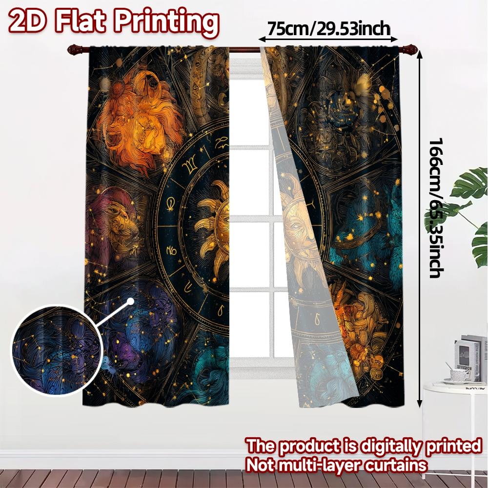 Flat Printing Jit Curtains Without Rod Cosmic Zodiac Wheel Chic Window Treatment Durable Polyester Curtain Set Of 2 Made Washable