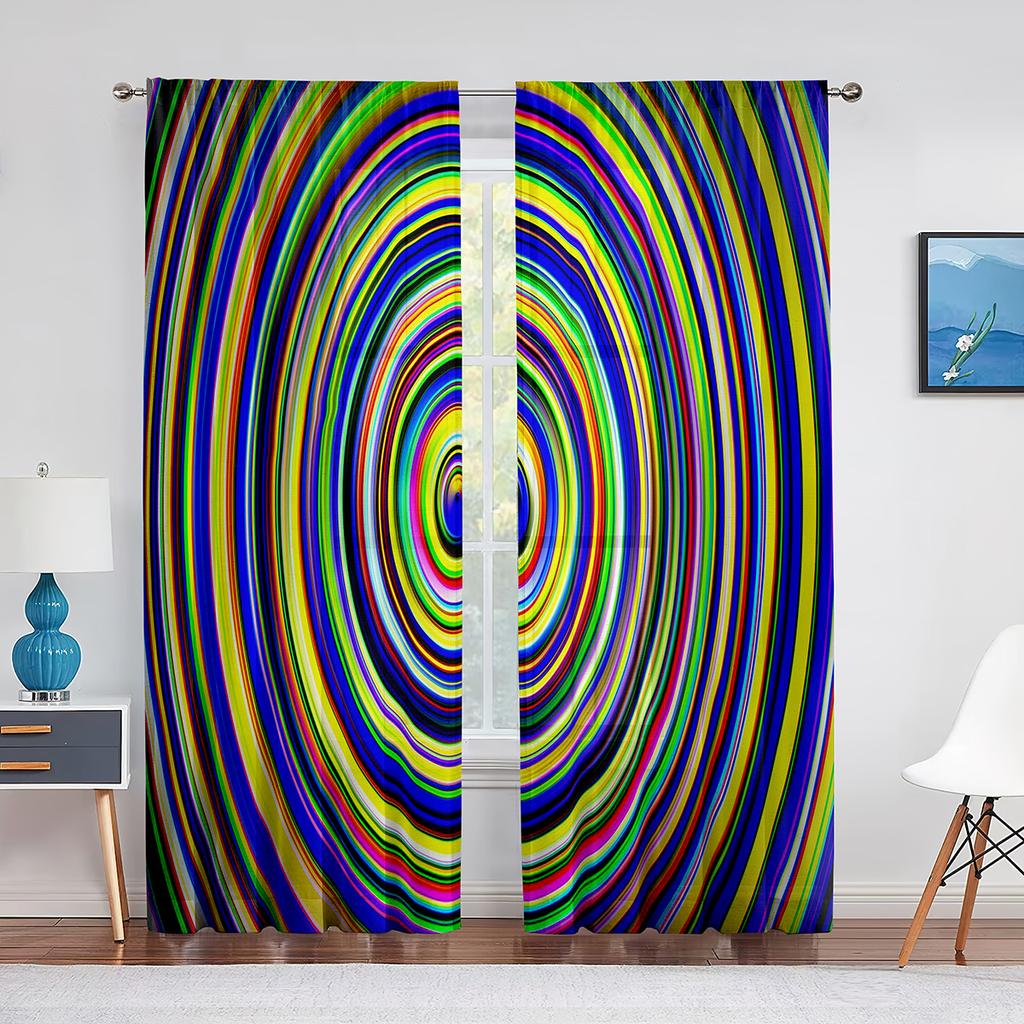 Psychedelic Multi Colour and Trippy Art Tulle Curtain for Living Room Bedroom Decor Sheer Curtains Room Kitchen Window Treatment