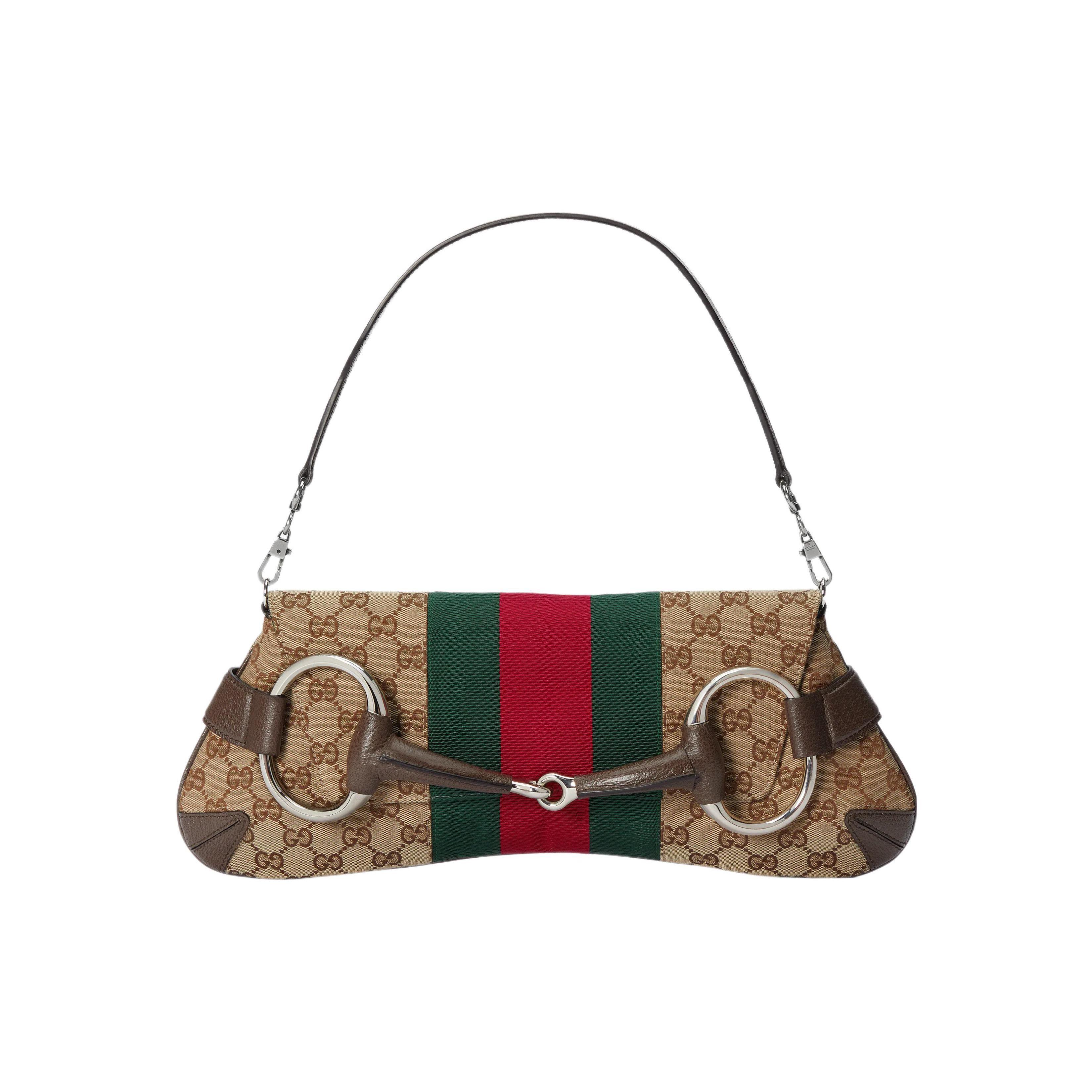 

Сумка через плече Gucci з елементом Horsebit, канва GG, бежева, смужка Ebony Web, срібна фурнітура, Сумка 764255-FACM2-8747 Basic Set (Bag+Dust Bag)
