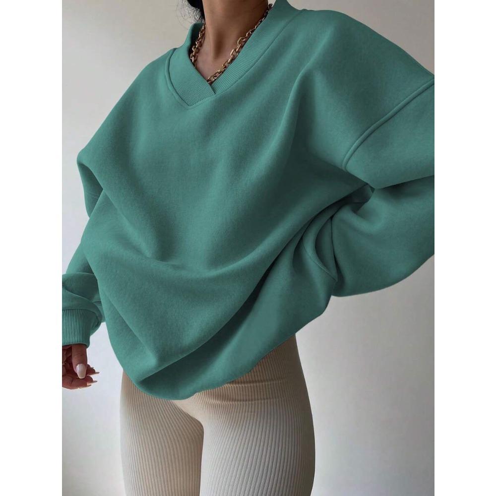 Elegant Fleece Top Women Pullover Regular Crew Neck Loose Fit Sweatshirt Casual Velvet Hoodie
