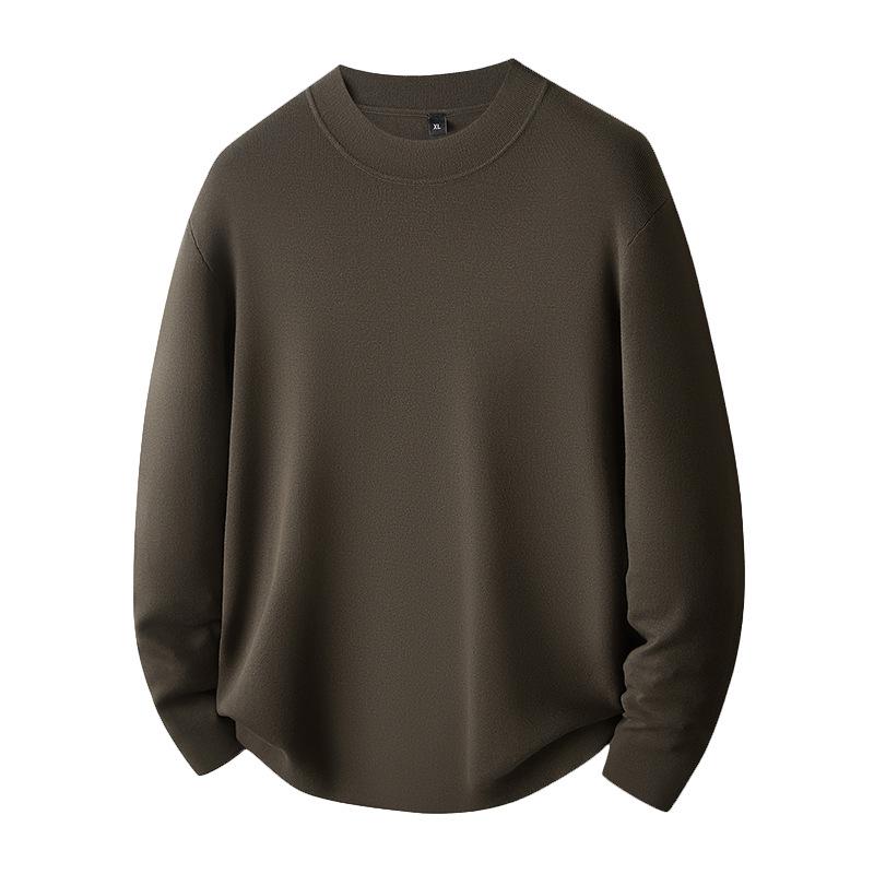 Men's Plus Size Silk Velvet Knitwear: Autumn/Winter 2025 Casual Round Neck Wool Sweater.