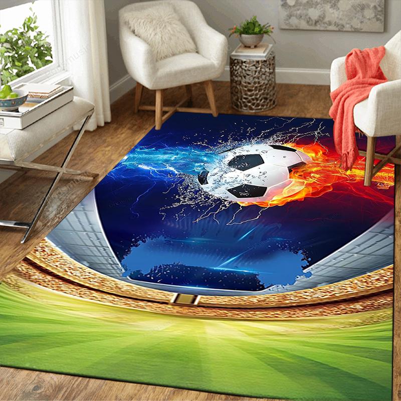 1Pc Soccer Ball Flames Rug, Office Carpet Indoor Outdoor Doormat, Non-Slip Soft, Living Room, Christmas Halloween Gift M929348