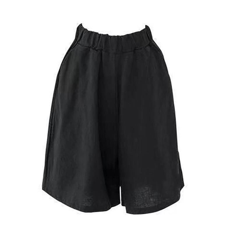 Women's Summer Elastic Waist Plus Size Casual Shorts Solid Color Straight Comfort Five Pants