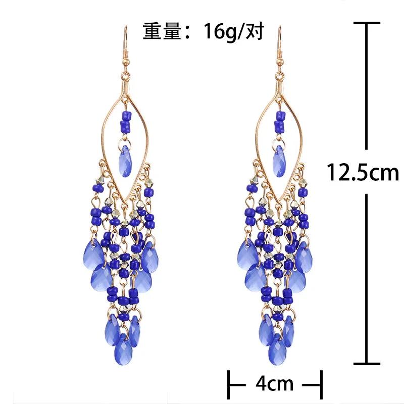 Boho Ethnic Seed Beads Long Earrings For Women Colorful Crystal Tassel Dangle Drop Earring Girls  Party Jewelry