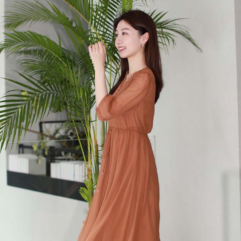 JESSIE Elegant Tie-Neck Three-Quarter Sleeve Silk Dress