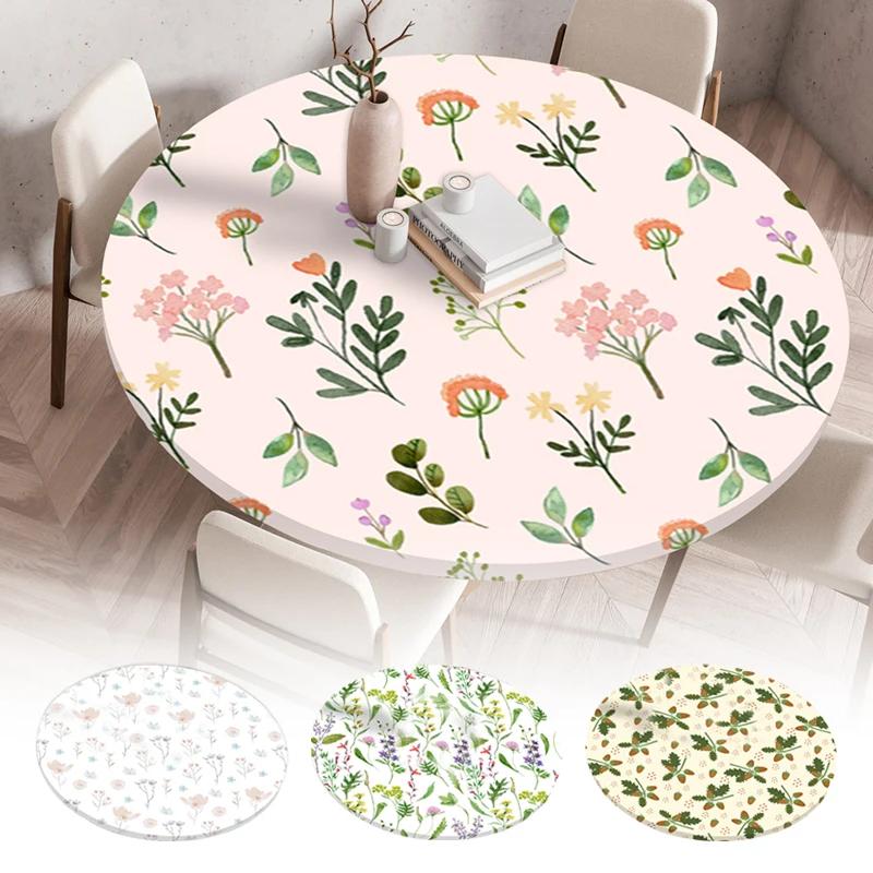 60/90/120Cm Round Table Cover Waterproof Oil-Proof Tablecloth Elastic Kitchen Dining Wedding Party Table Cover Home Decoration