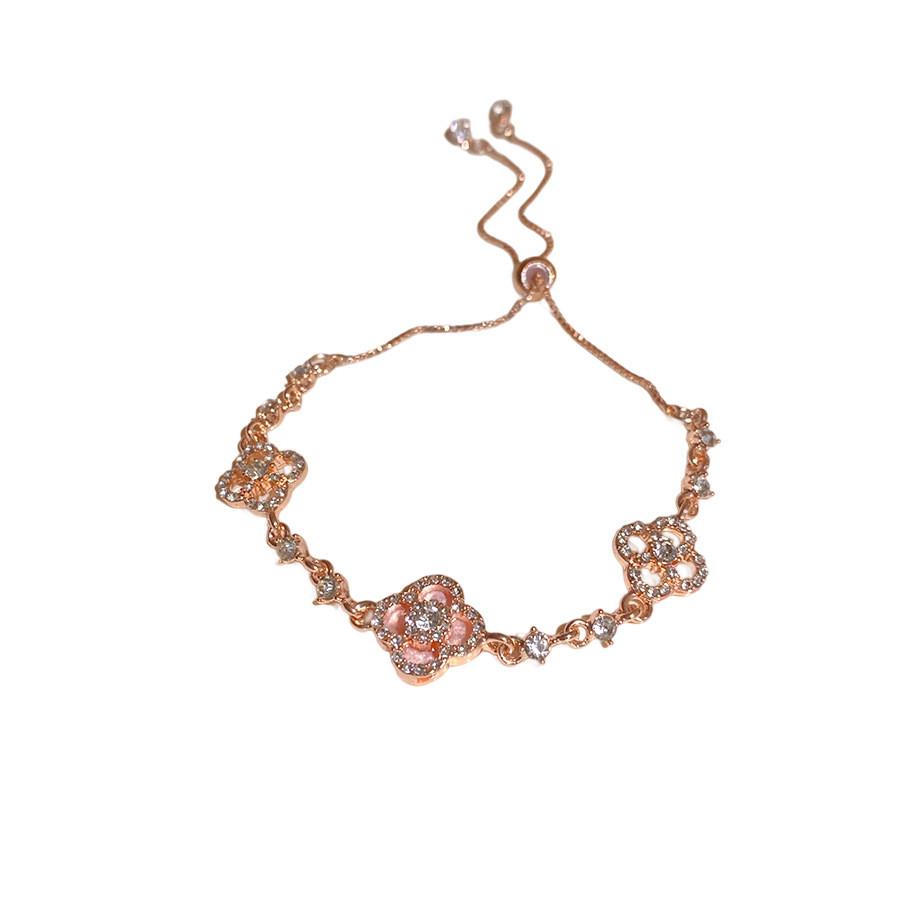 Elegant Floral Alloy Bracelet With Sparkling Zirconia For Women Summer Fashion Accessory