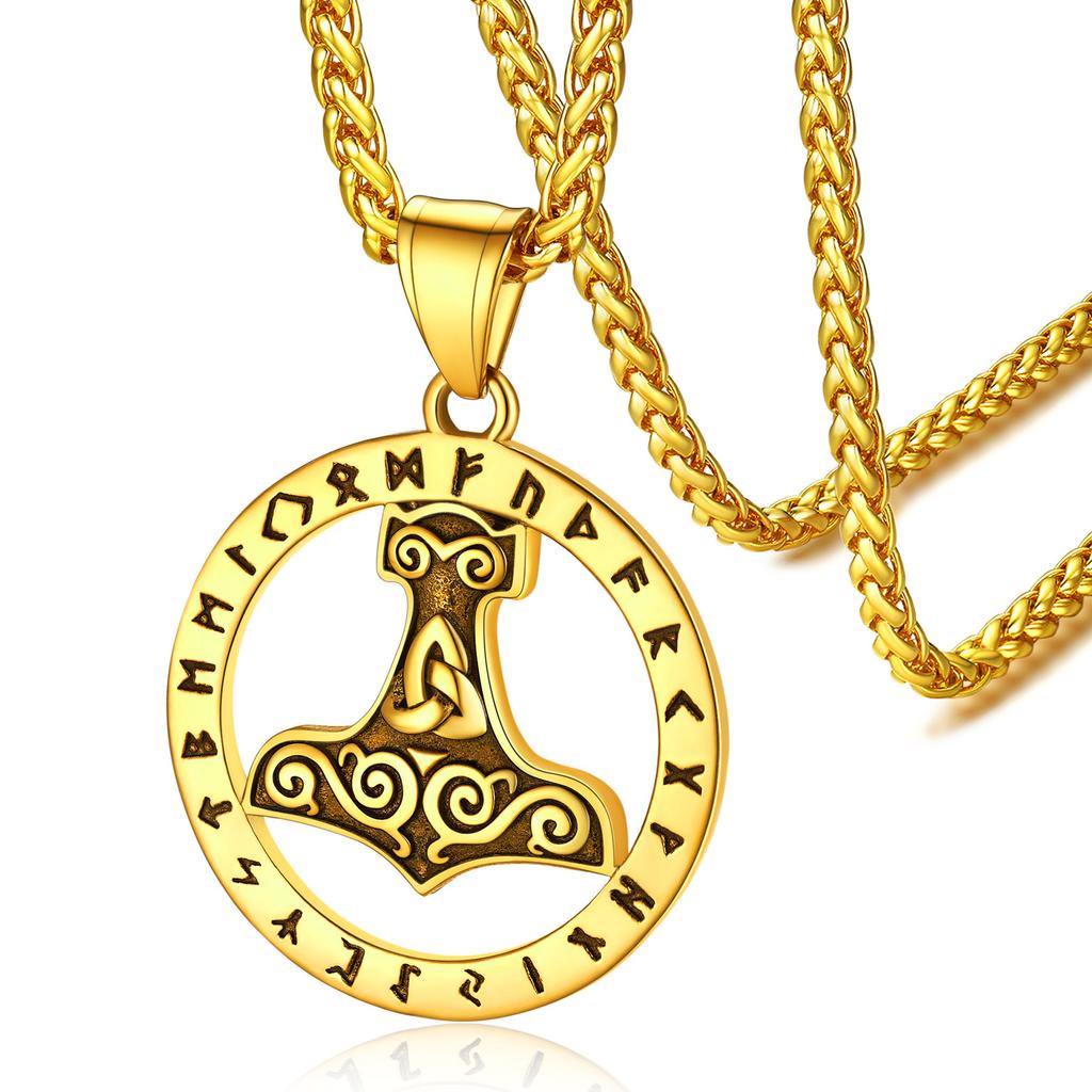 U7 Stainless Steel Viking Rune Hammer Necklace for Men Woman Norse Mythology Power Strength Symbol Pendant Unisex Jewel