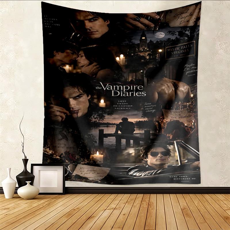 Vampire Diaries Pattern Tapestry Wall Hanging Boho Aesthetic Wall Blanket For Bedroom Living Room Dorm Home Wall Decor