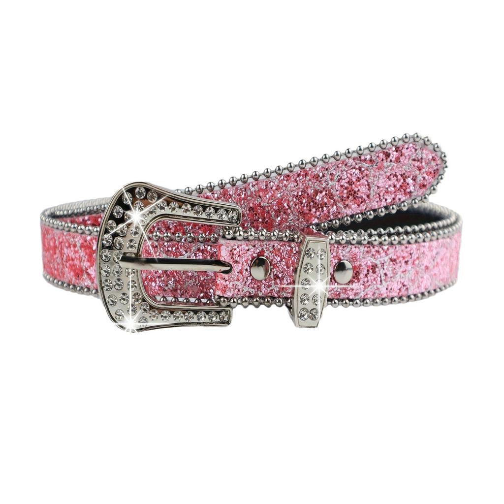 Shinning Rhinestone Belts for Y2k Girls Adjustable Pin Buckle Belt for Cowboy Cowgirl Teens Female Jeans Skirt Waistband